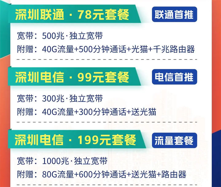 目前深圳电信宽带有哪些优惠套餐呢？